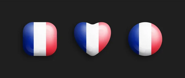 France Official National Flag Vector Glossy Icons Rounded Square Heart — Stock Vector