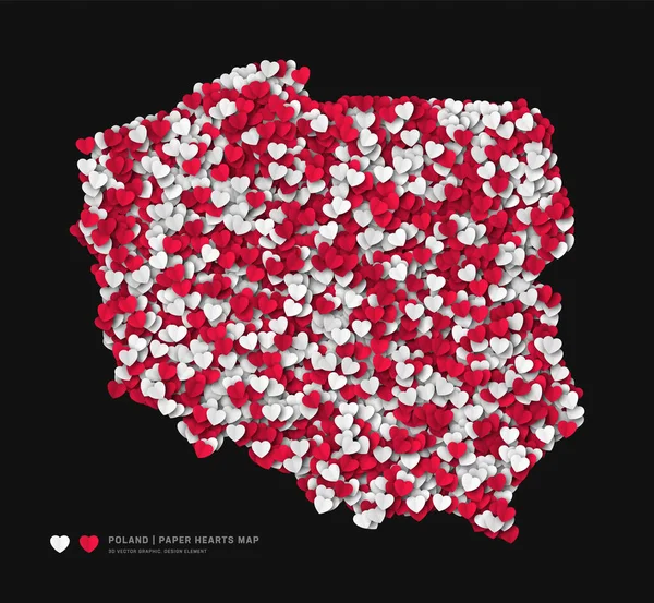 Polônia Mapa Corações Papel Espalhados Cores Bandeira Nacional Vetor Isolado — Vetor de Stock