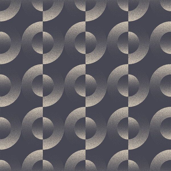 Retro Modernism Style Circles Endless Pattern Vector Graphic Stipple Abstraction. 20s 30s 50s 60s 70s Design Funky Textile Print Repetitive Wallpaper. Halftone Bauhaus Art Seamless Abstract Background