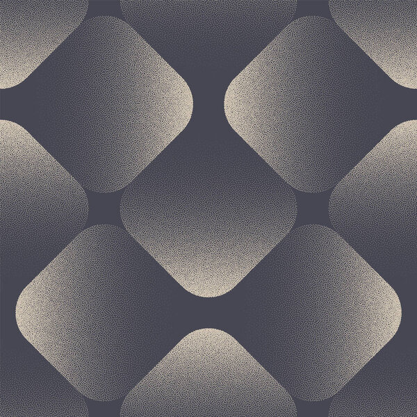 Rounded Rhombus Grid Seamless Pattern Vector Dotwork Graphic Abstract Background. Trendy Repetitive Decoration For Textile Print Or Wrapping Paper Texture. Halftone Loopable Art Illustration
