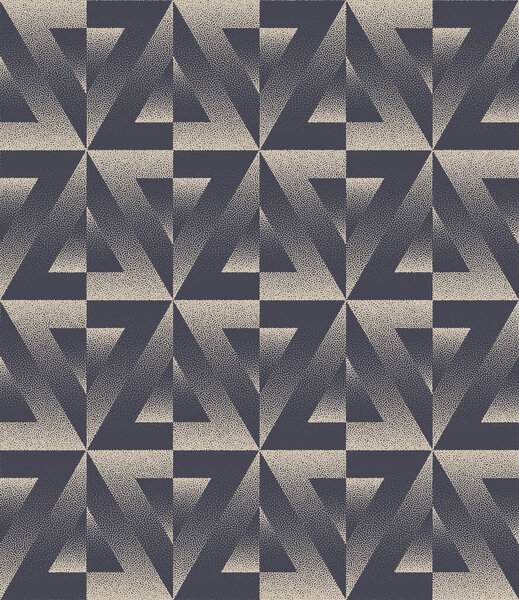 Retro Styled Geometric Seamless Pattern Vector Dot Work Abstract Background. Old Fashioned Motley Graphic Design Textile Print For Cloth Repetitive Wallpaper. Halftone Split Triangles Art Illustration