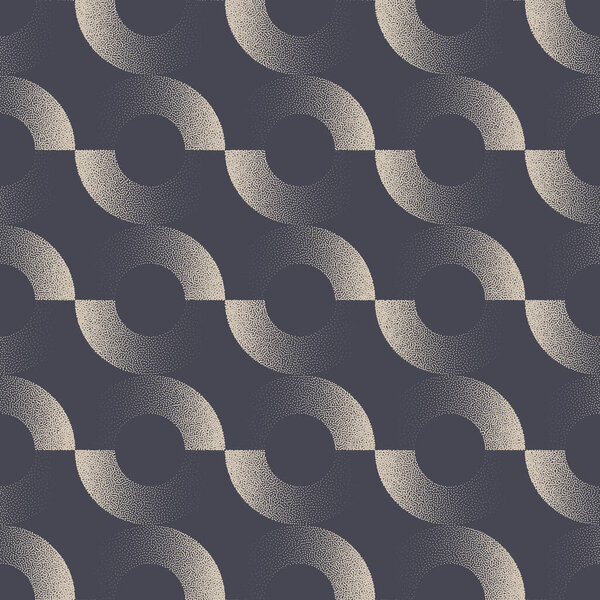 Circles 50s 60s Fashion Seamless Pattern Trend Vector Dot Work Abstract Background. Endless Geometric Fancy Abstraction Textile Design For Clothes Repetitive Wallpaper. Half Tone Art Illustration
