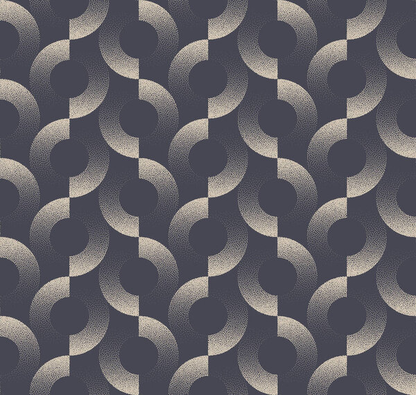 Split Circles Aesthetic Seamless Pattern Trend Vector Dot Work Abstract Background. 50s 60s Retro Style Endless Abstraction Fancy Chic Textile Design. Repetitive Wallpaper. Half Tone Art Illustration