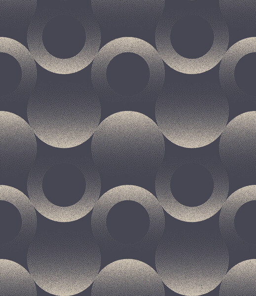 Cool Circles Trendy Seamless Pattern Vector Dot Work Style Abstract Background. Stylish Endless Abstraction Textile Design Fabric Print For Cloth. Mod Repetitive Wallpaper. Half Tone Art Illustration