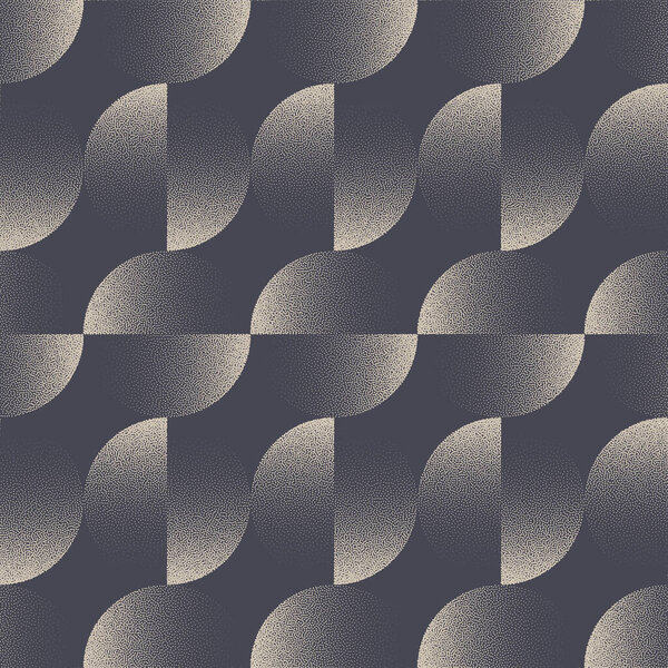 Split Circles Bauhaus Style Seamless Pattern Trend Dot Work Classy Abstract Background. Endless Minimalistic Abstraction Trendy Textile Print Repetitive Wallpaper. Half Tone Geometric Art Illustration
