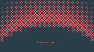 Rhombus Yarım Tonlama Şekil Vektörü Eğri Çember Çizgisi Kırmızı Mavi Soyut Arkaplan. Kareli Parçacıklar İnce Doku Pop Sanat Grafik Tasarımı. Modern Yarım Ton Grafik Soyutlaması