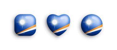 Marshall Adaları Resmi Ulusal Bayrak 3D Vektör Parlak Simgeleri Yuvarlak Meydan, Kalp, Çember Şekli Beyaz Arkaplanda İzole. Grafik Tasarım Elementleri Ses Düzeyi Düğmeleri Koleksiyonunu İmzala