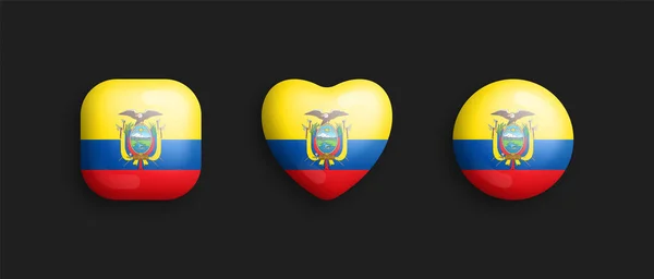 Equador Bandeira Nacional Oficial Vetor Ícones Brilhantes Forma Praça Arredondada Ilustração De Bancos De Imagens