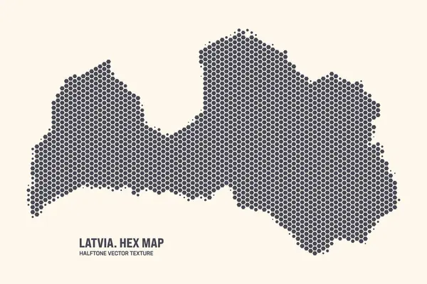Lettonie Carte Vectorielle Hexagonale Motif Demi Ton Isolé Sur Fond — Image vectorielle