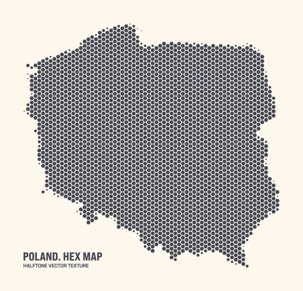 Pologne Carte Vectorielle Hexagonale Motif Demi Ton Isolé Sur Fond — Image vectorielle