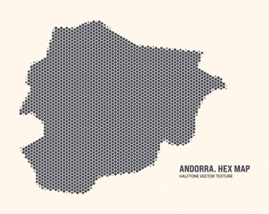 Andorra Haritası Vektör Altıgen Yarım Tonlama Örnekleri Işık Arkaplanda İzole. Andorra Haritası 'nın Büyü Dokusunda. Andorra 'nın Tasarım veya İş Projeleri için Modern Teknolojik Katılım Haritası