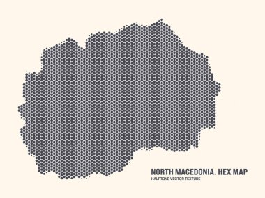 Kuzey Makedonya Vektör Altıgen Düzen Haritası Işık Arkaplanda İzole Edildi. Makedonya Haritası Biçiminde Büyülü Doku. Makedonya 'nın Tasarım veya İş Projeleri İçin Modern Teknoloji Konferansı Haritası