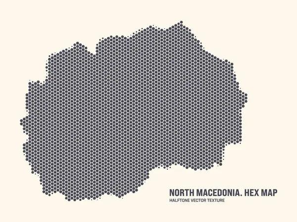 北マケドニアの地図ベクトル六角形のハーフトンパターンは 光の背景に孤立しています マケドニアの地図の形をしたヘックステクスチャ デザインまたはビジネスプロジェクトのためのマケドニアの現代技術ツアーマップ ロイヤリティフリーストックベクター