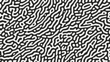 Psikedelik Delice Sıvı Düzen Şekil Vektörü Siyah Beyaz Soyut Arkaplan. Turing Difüzyon Etkisi Trippy Hipnotik Soyutlama Panoramik Duvar Kağıdı. Garip Doodle Yapı Sanatı İllüstrasyonu
