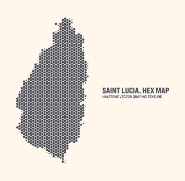 Saint Lucia Harita Vektörü Altıgen Yarım Tonlama Düzeni Işık Arkaplanı İzole Edildi. Aziz Lucia 'nın Haritası' ndaki büyü dokusu. Saint Lucia Tasarım Projeleri için Modern Teknolojik Bileşim Haritası