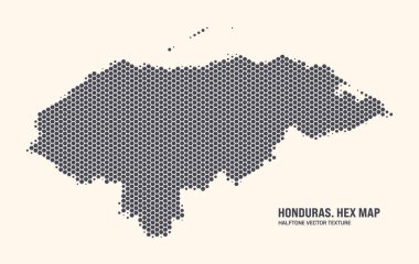 Honduras Haritası Vektör Altıgen Yarım Ton Deseni Işık Arkaplan İzole. Honduras Haritası 'nda altıgen doku. Honduras Tasarım veya İş Projeleri için Modern Teknolojik İlişkiler Haritası