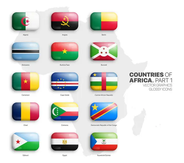 All African Countries Vector Rounded Glossy Icons Set Isolated White Лицензионные Стоковые Иллюстрации