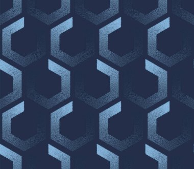 Saat Yönünde Gradyan Altıgenler Izgarasız Düzen Trend Vektörü Mavi Soyut Arkaplan. Bu Geometrik Motif Tekstil Baskıları ve Duvar Kağıdı Kullanımı için uygundur. Tekrarlayan Yarım Tonlu Sanat Çizimi