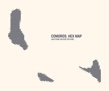 Komoros Haritası Vektör Altıgen Yarıton Düzeni Işık Arkaplanı İzole Edildi. Komoros Haritası 'nın Büyü Dokusunda. Modern Teknolojik Komoros Tasarım ya da İş Projeleri Katılım Haritası