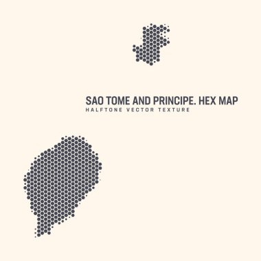 Sao Tome ve Principe Harita Vektörü Altıgen YarıTonlama Örnekleri Işık Arkaplanda İzole Edildi. Sao Tome ve Principe Adalarının Modern Teknolojik Askeri Konferans Haritası Tasarım veya İş Projeleri