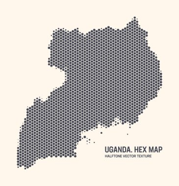 Uganda Harita Vektörü Altıgen Yarıton Deseni Işık Arkaplanı İzole Edildi. Uganda Haritası 'ndaki büyü dokusu. Modern Teknolojik Askeri Tasarım ve İş Projeleri Uganda Contour Haritası