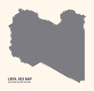 Libya Harita Vektörü Altıgen Yarıton Deseni Işık Arkaplanda İzole Edildi. Libya Haritası 'ndaki büyü dokusu. Libya Tasarım veya İş Projeleri için Modern Teknolojik Askeri Konferans Haritası