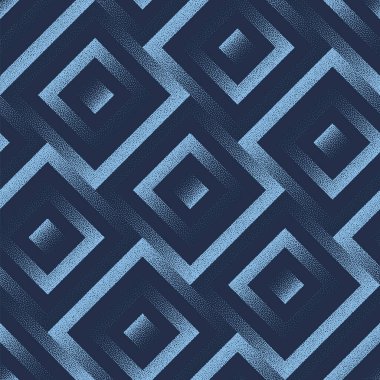 Süslü Geometrik Kusursuz Dot Çalışma Karesi Mavi Soyut Vektör Arkaplanı. Moda Vogue Tekstil Baskısı için Şık Yarıton Sanat İllüstrasyonu. Duvar Kağıdı için Sonsuz Dinamik Soyutlama