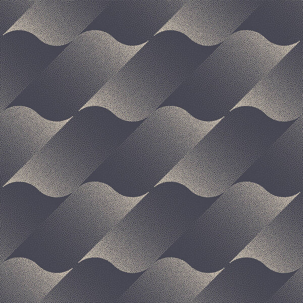 Tilted Wavy Tile Seamless Pattern Trend Dotwork Abstract Vector Background. Continuous Retro Styled Unique Chequered Halftone Art Illustration for Textile Print. Loopable Graphic Abstraction Wallpaper