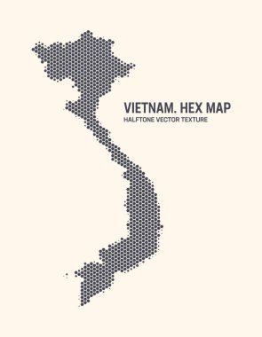 Vietnam Haritası Vektör Altıgen Yarım Tonlama Örnekleri Işık Arkaplanda İzole. Vietnam Haritası 'ndaki büyü dokusu. Vietnam 'ın Tasarım ve İş Projeleri için Modern Teknolojik Katılım Haritası