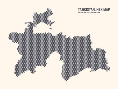 Tacikistan Harita Vektörü Altıgen Yarıton Deseni Işık Arkaplanı İzole Edildi. Tacikistan Haritası 'ndaki büyü dokusu. Tasarım veya İş Projeleri için Tacikistan Mod Teknolojik Katılım Haritası