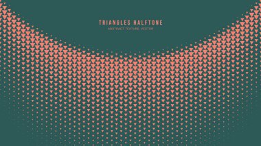 Üçgenler Yarım Tonlu Yarı Çember Sınır Vektörü Turuncu Yeşil Soyut Arkaplan. Ultra Modern Minimum Sanat Yarı Ton Grafik Göz Algılama Soyutlaması. Retro Futuristik Sanat İllüstrasyonu