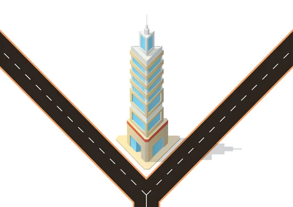 Ισομετρική Σύγχρονο Κτίριο Ουρανοξύστη Απομονώνονται Λευκό Φόντο — Διανυσματικό Αρχείο