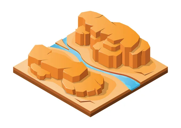 Montaña Roca Isométrica Desierto Con Río Ilustración De Stock