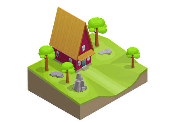 Isometric Wooden House Trees Royalty Free Stock Vectors