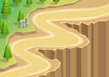 isometric isometric road winding beside a deep ravine. road and nature vector background