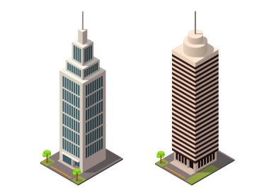Isometric icon for infographic elements representing town apartment buildings office and houses for city map creation