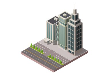 Isometric Skyscrapers offices building with highway