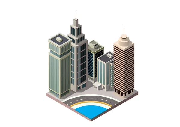 Ισομετρική Skyscrapers Κτίριο Γραφείων Αυτοκινητόδρομο — Διανυσματικό Αρχείο