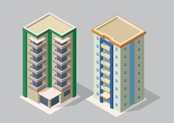 Icône Isométrique Éléments Infographie Représentant Appartement Immeuble Bureaux Pour Carte — Image vectorielle
