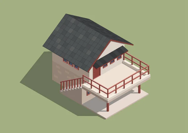 Isometric Cute House Vector Illustration — Stock Vector