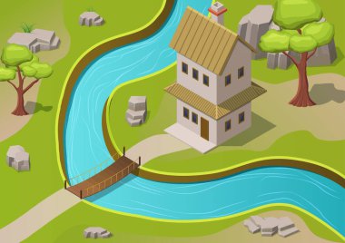 Önünde nehir akan Isome evi.