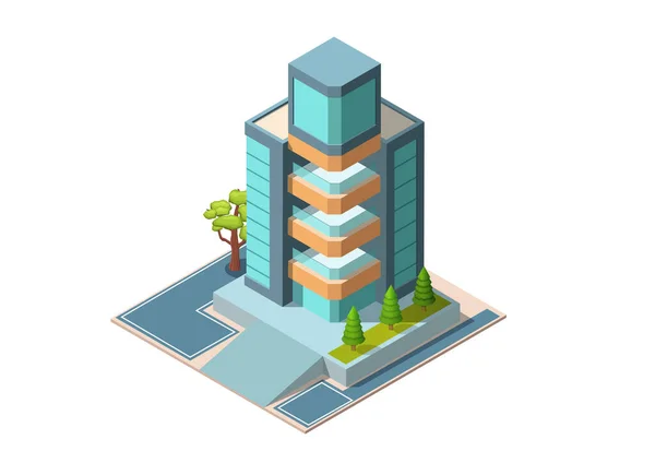 Isometric Modern Futuristic Building Isolated White — Stock Vector