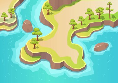 Tropik adanın Isometric Sahil Kıyısı. Vektör illüstrasyonu