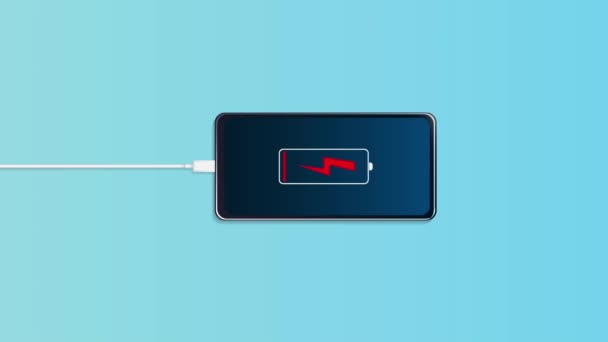 Carregamento Bateria Smartphone Fundo Azul — Vídeo de Stock