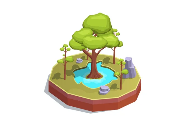 Ізометричний Маленький Лісовий Острів Озером — стоковий вектор
