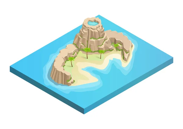Isometrische Felseninsel Mit Palmen Und Küste Isoliert Auf Weißem Hintergrund — Stockvektor