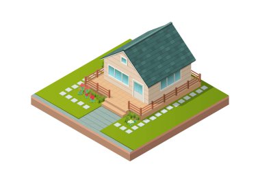 Park ve bahçeli özel evin Isometric tasarımı