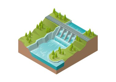 Barajlı Isometric nehri. Hidroelektrik santrali ve yeşil enerji