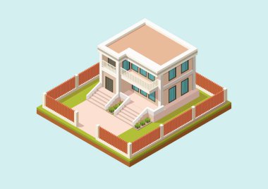 Çitleri olan Isometric modern ev