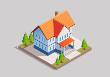 Ağaçlı ve parklı Isometric kır evi